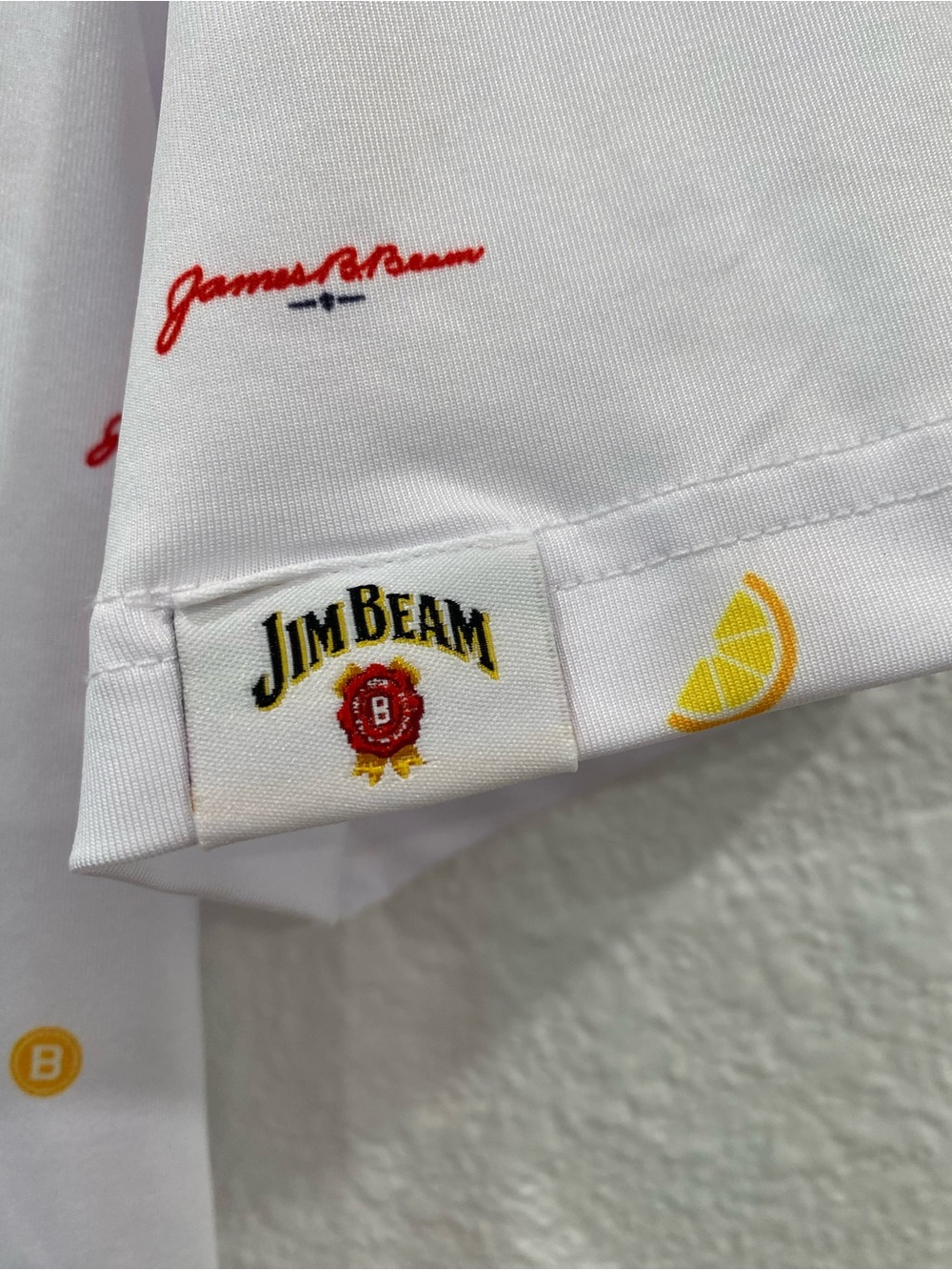 Jim Bean Polo Men’s Medium White Golf Novelty Print Fun Colorful Preppy